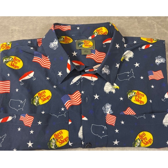 Bass Pro Shops Other - Bass Pro Shops Patriotic Fishing Shirt 2XL USA Flag Eagle July 4th Button Up NWT